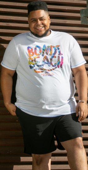 D555 SYDNEY Multi Coloured Bondi Beach Printed T-Shirt White - Koszulki - T-shirty meskie Duże Rozmiary - 2XL-14XL
