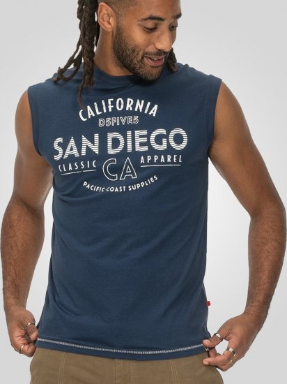 D555 Havant San Diego Printed Sleeveless T-Shirt French Navy - Koszulki - T-shirty meskie Duże Rozmiary - 2XL-14XL