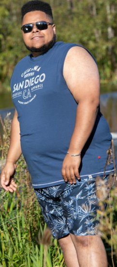 D555 Havant San Diego Printed Sleeveless T-Shirt French Navy - Koszulki - T-shirty meskie Duże Rozmiary - 2XL-14XL