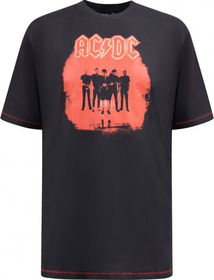 D555 Uxbridge Official ACDC Band Printed Crew Neck T-Shirt Washed Black - Koszulki - T-shirty meskie Duże Rozmiary - 2XL-14XL