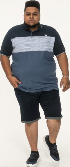 D555 Leeds Cut And Sew Polo With Jacquard Collar And Cuffs Navy - Koszulki polo - Koszulki Polo 2XL-8XL