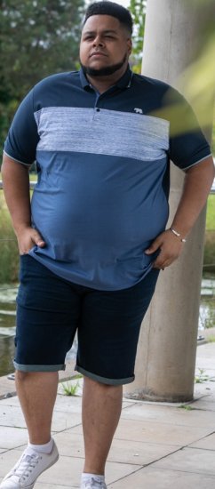 D555 Leeds Cut And Sew Polo With Jacquard Collar And Cuffs Navy - Koszulki polo - Koszulki Polo 2XL-8XL