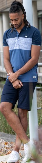 D555 Leeds Cut And Sew Polo With Jacquard Collar And Cuffs Navy - Koszulki polo - Koszulki Polo 2XL-8XL