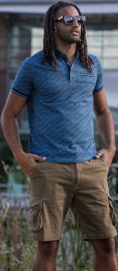 D555 Woolwich AOP Polo Shirt With Ribbed Collar Blue - Koszulki polo - Koszulki Polo 2XL-8XL