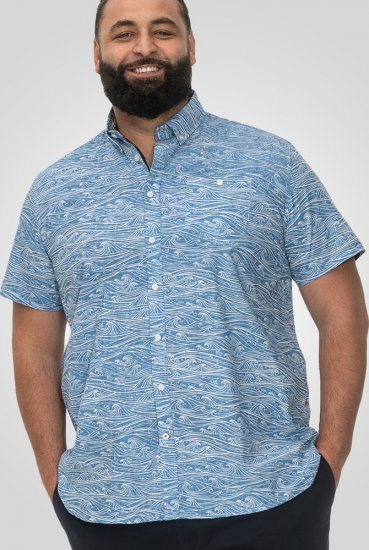 D555 Torquay AOP Short Sleeve Button Down Collar Shirt Blue Wave - Koszule - Koszule 2XL-10XL