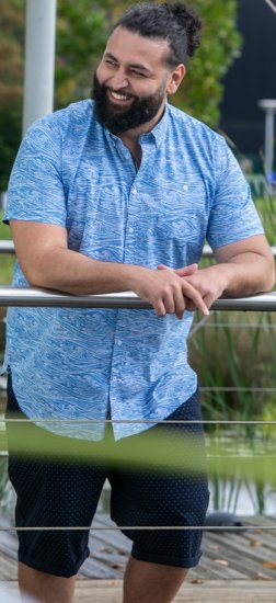 D555 Torquay AOP Short Sleeve Button Down Collar Shirt Blue Wave - Koszule - Koszule 2XL-10XL
