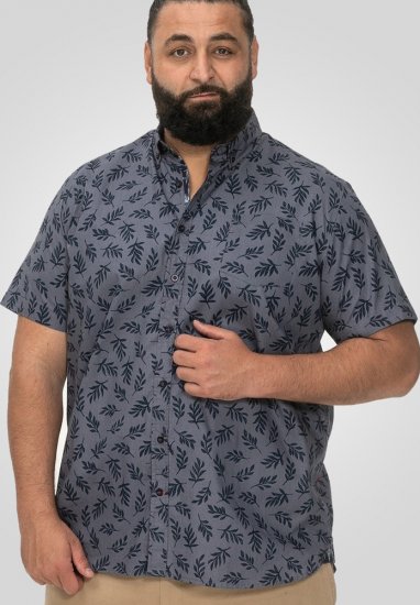 D555 Kettering Hawaiian Leaf AOP Short Sleeve Button Down Collar Shirt Denim - Koszule - Koszule 2XL-10XL