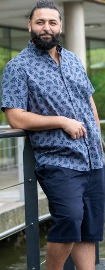 D555 Kettering Hawaiian Leaf AOP Short Sleeve Button Down Collar Shirt Denim - Koszule - Koszule 2XL-10XL
