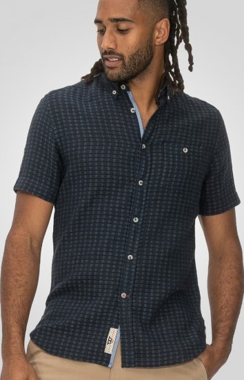 D555 Pontefract Jacquard Linen Mix Short Sleeve Shirt With Button Down Navy - Koszule - Koszule 2XL-10XL