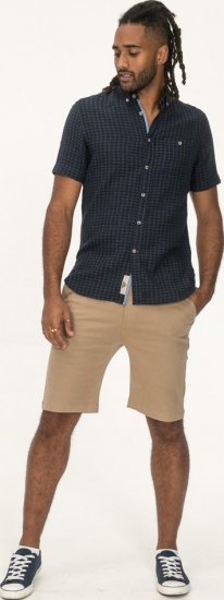 D555 Pontefract Jacquard Linen Mix Short Sleeve Shirt With Button Down Navy - Koszule - Koszule 2XL-10XL