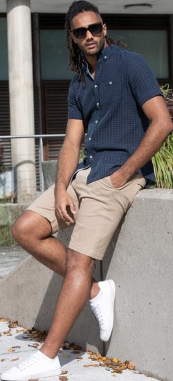 D555 Pontefract Jacquard Linen Mix Short Sleeve Shirt With Button Down Navy - Koszule - Koszule 2XL-10XL