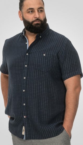 D555 Pontefract Jacquard Linen Mix Short Sleeve Shirt With Button Down Navy - Koszule - Koszule 2XL-10XL