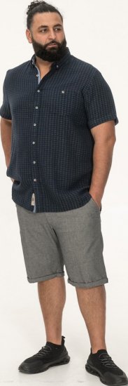 D555 Pontefract Jacquard Linen Mix Short Sleeve Shirt With Button Down Navy - Koszule - Koszule 2XL-10XL
