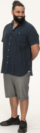D555 Pontefract Jacquard Linen Mix Short Sleeve Shirt With Button Down Navy - Koszule - Koszule 2XL-10XL