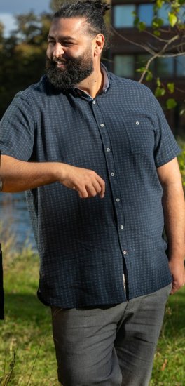 D555 Pontefract Jacquard Linen Mix Short Sleeve Shirt With Button Down Navy - Koszule - Koszule 2XL-10XL