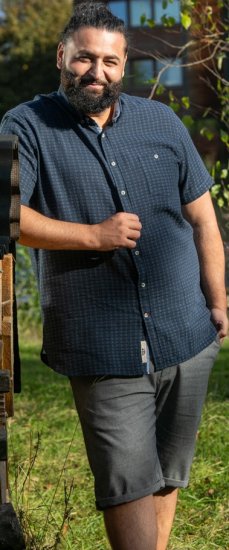 D555 Pontefract Jacquard Linen Mix Short Sleeve Shirt With Button Down Navy - Koszule - Koszule 2XL-10XL