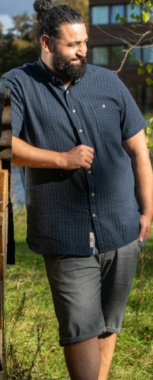 D555 Pontefract Jacquard Linen Mix Short Sleeve Shirt With Button Down Navy - Koszule - Koszule 2XL-10XL