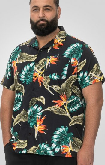 D555 Selby Hawaiian AOP Short Sleeve Revere Collar Shirt Black - Koszule - Koszule 2XL-10XL
