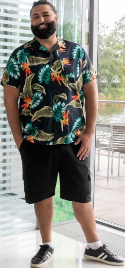 D555 Selby Hawaiian AOP Short Sleeve Revere Collar Shirt Black - Koszule - Koszule 2XL-10XL