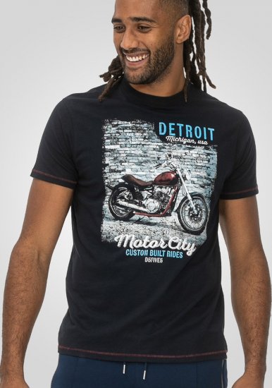 D555 Knowle Detroit Motor Bike Printed Crew Neck T-Shirt Navy - Koszulki - T-shirty meskie Duże Rozmiary - 2XL-14XL
