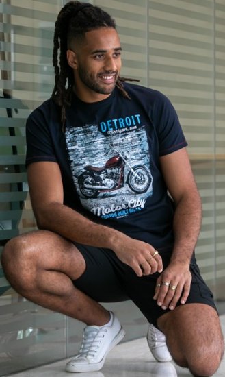 D555 Knowle Detroit Motor Bike Printed Crew Neck T-Shirt Navy - Koszulki - T-shirty meskie Duże Rozmiary - 2XL-14XL