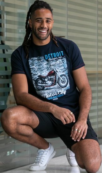 D555 Knowle Detroit Motor Bike Printed Crew Neck T-Shirt Navy - Koszulki - T-shirty meskie Duże Rozmiary - 2XL-14XL