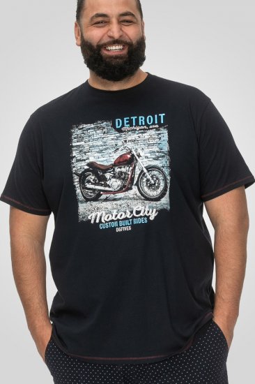 D555 Knowle Detroit Motor Bike Printed Crew Neck T-Shirt Navy - Koszulki - T-shirty meskie Duże Rozmiary - 2XL-14XL
