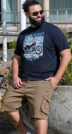 D555 Knowle Detroit Motor Bike Printed Crew Neck T-Shirt Navy - Koszulki - T-shirty meskie Duże Rozmiary - 2XL-14XL