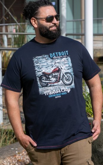D555 Knowle Detroit Motor Bike Printed Crew Neck T-Shirt Navy - Koszulki - T-shirty meskie Duże Rozmiary - 2XL-14XL