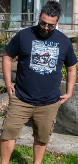 D555 Knowle Detroit Motor Bike Printed Crew Neck T-Shirt Navy - Koszulki - T-shirty meskie Duże Rozmiary - 2XL-14XL