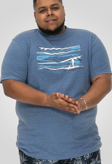 D555 Cardiff Surfer And Waves Printed Crew Neck T-shirt Denim Marl - Koszulki - T-shirty meskie Duże Rozmiary - 2XL-14XL
