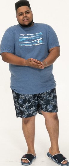 D555 Cardiff Surfer And Waves Printed Crew Neck T-shirt Denim Marl - Koszulki - T-shirty meskie Duże Rozmiary - 2XL-14XL