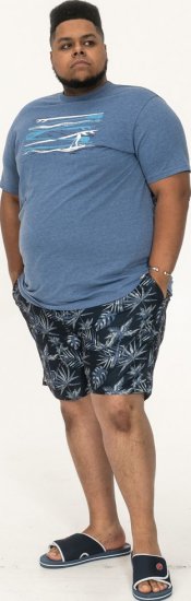 D555 Cardiff Surfer And Waves Printed Crew Neck T-shirt Denim Marl - Koszulki - T-shirty meskie Duże Rozmiary - 2XL-14XL