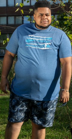 D555 Cardiff Surfer And Waves Printed Crew Neck T-shirt Denim Marl - Koszulki - T-shirty meskie Duże Rozmiary - 2XL-14XL