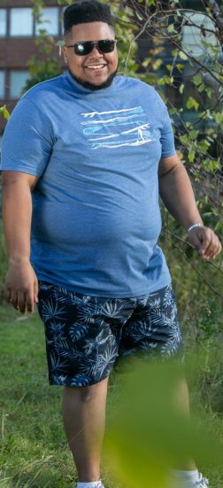 D555 Cardiff Surfer And Waves Printed Crew Neck T-shirt Denim Marl - Koszulki - T-shirty meskie Duże Rozmiary - 2XL-14XL