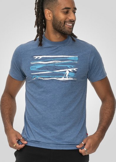 D555 Cardiff Surfer And Waves Printed Crew Neck T-shirt Denim Marl - Koszulki - T-shirty meskie Duże Rozmiary - 2XL-14XL