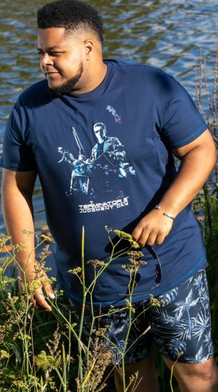 D555 Cameron Official Terminator Printed Crew Neck T-Shirt Dark Navy - Koszulki - T-shirty meskie Duże Rozmiary - 2XL-14XL