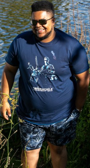 D555 Cameron Official Terminator Printed Crew Neck T-Shirt Dark Navy - Koszulki - T-shirty meskie Duże Rozmiary - 2XL-14XL