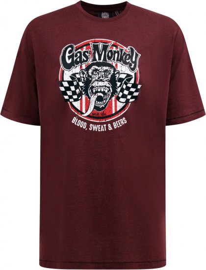 D555 Loughborough Official Gas Monkey Crew Neck T-Shirt Burgundy Black Twist - Koszulki - T-shirty meskie Duże Rozmiary - 2XL-14XL