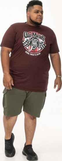 D555 Loughborough Official Gas Monkey Crew Neck T-Shirt Burgundy Black Twist - Koszulki - T-shirty meskie Duże Rozmiary - 2XL-14XL