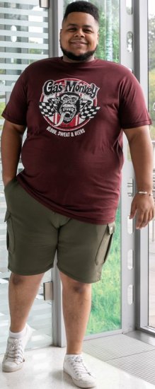 D555 Loughborough Official Gas Monkey Crew Neck T-Shirt Burgundy Black Twist - Koszulki - T-shirty meskie Duże Rozmiary - 2XL-14XL