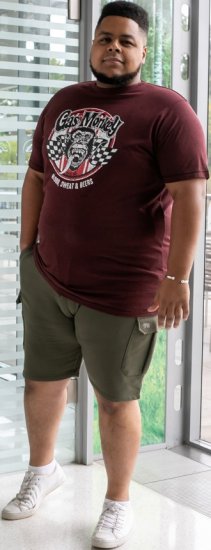 D555 Loughborough Official Gas Monkey Crew Neck T-Shirt Burgundy Black Twist - Koszulki - T-shirty meskie Duże Rozmiary - 2XL-14XL