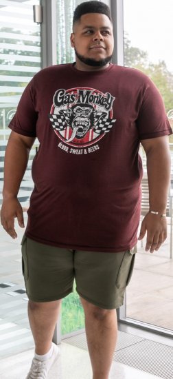 D555 Loughborough Official Gas Monkey Crew Neck T-Shirt Burgundy Black Twist - Koszulki - T-shirty meskie Duże Rozmiary - 2XL-14XL