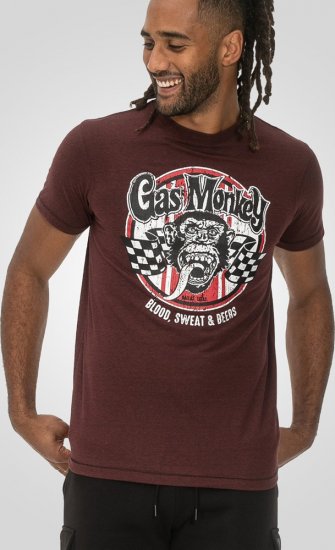 D555 Loughborough Official Gas Monkey Crew Neck T-Shirt Burgundy Black Twist - Koszulki - T-shirty meskie Duże Rozmiary - 2XL-14XL