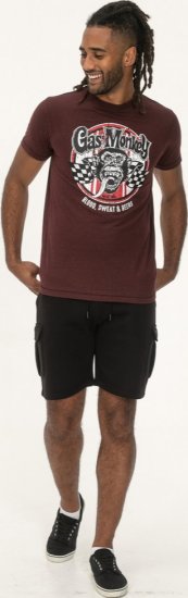 D555 Loughborough Official Gas Monkey Crew Neck T-Shirt Burgundy Black Twist - Koszulki - T-shirty meskie Duże Rozmiary - 2XL-14XL