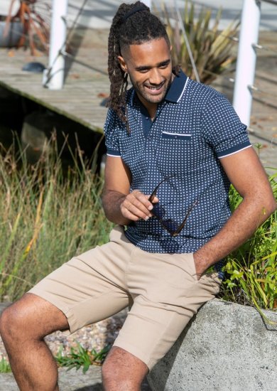 D555 Coventry AOP Polo Shirt Jacquard Collar & Ribbed Cuffs Navy - Koszulki polo - Koszulki Polo 2XL-8XL