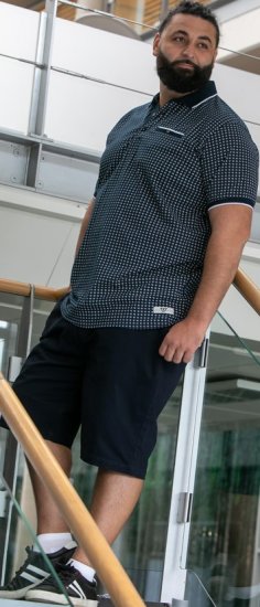 D555 Coventry AOP Polo Shirt Jacquard Collar & Ribbed Cuffs Navy - Koszulki polo - Koszulki Polo 2XL-8XL