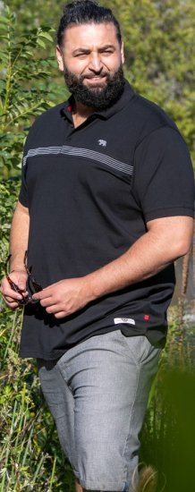 D555 Stafford Cut And Sew Embroidery Stripe Short Sleeve Polo Black - Koszulki polo - Koszulki Polo 2XL-8XL