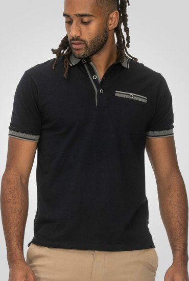 D555 Ilkeston Jacquard Collar & Cuff Short Sleeve Pique Polo Navy - Koszulki polo - Koszulki Polo 2XL-8XL