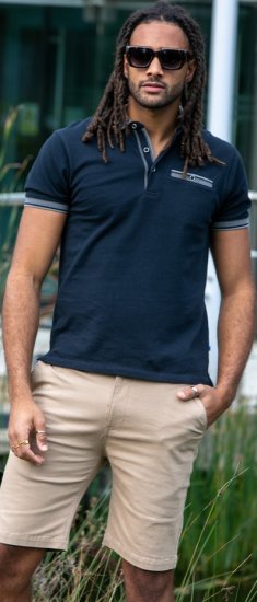 D555 Ilkeston Jacquard Collar & Cuff Short Sleeve Pique Polo Navy - Koszulki polo - Koszulki Polo 2XL-8XL